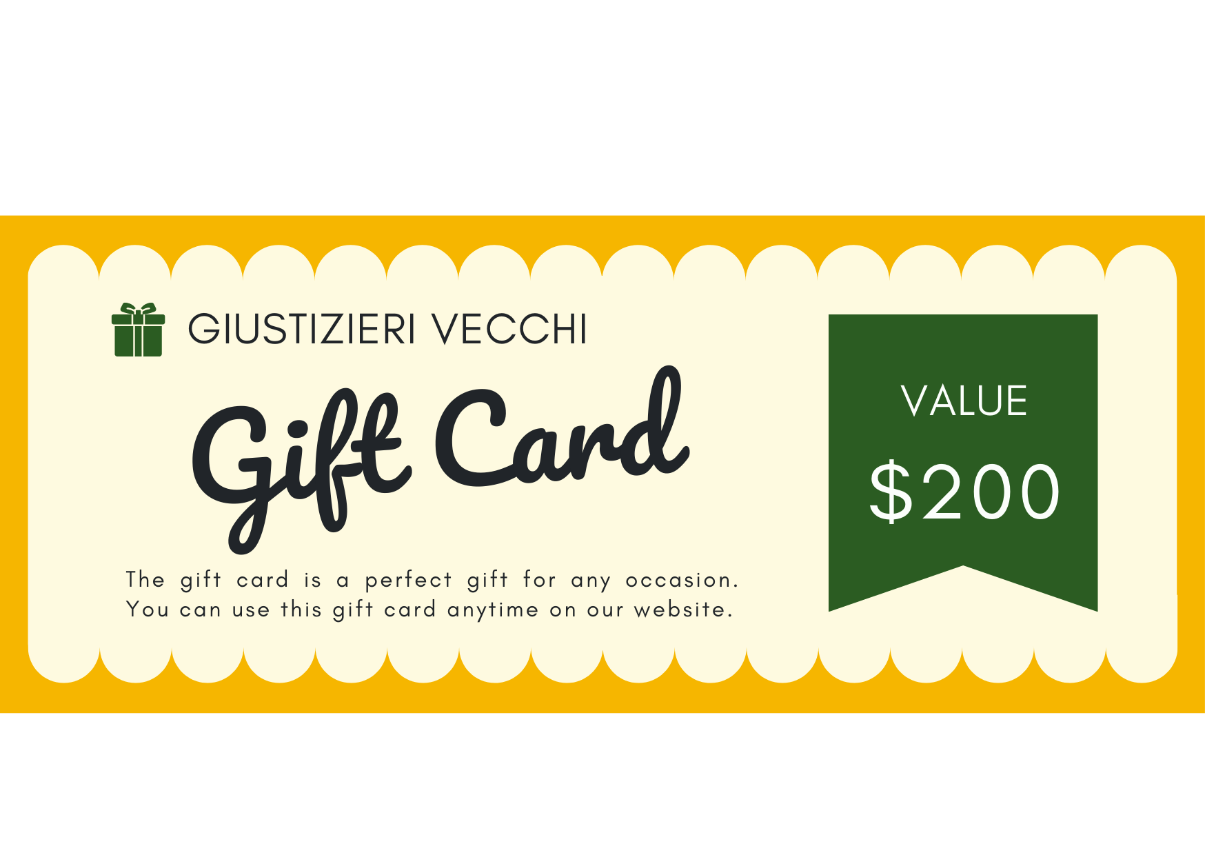 GIUSTIZIERI VECCHI $200.00 GVecchi Gift Card