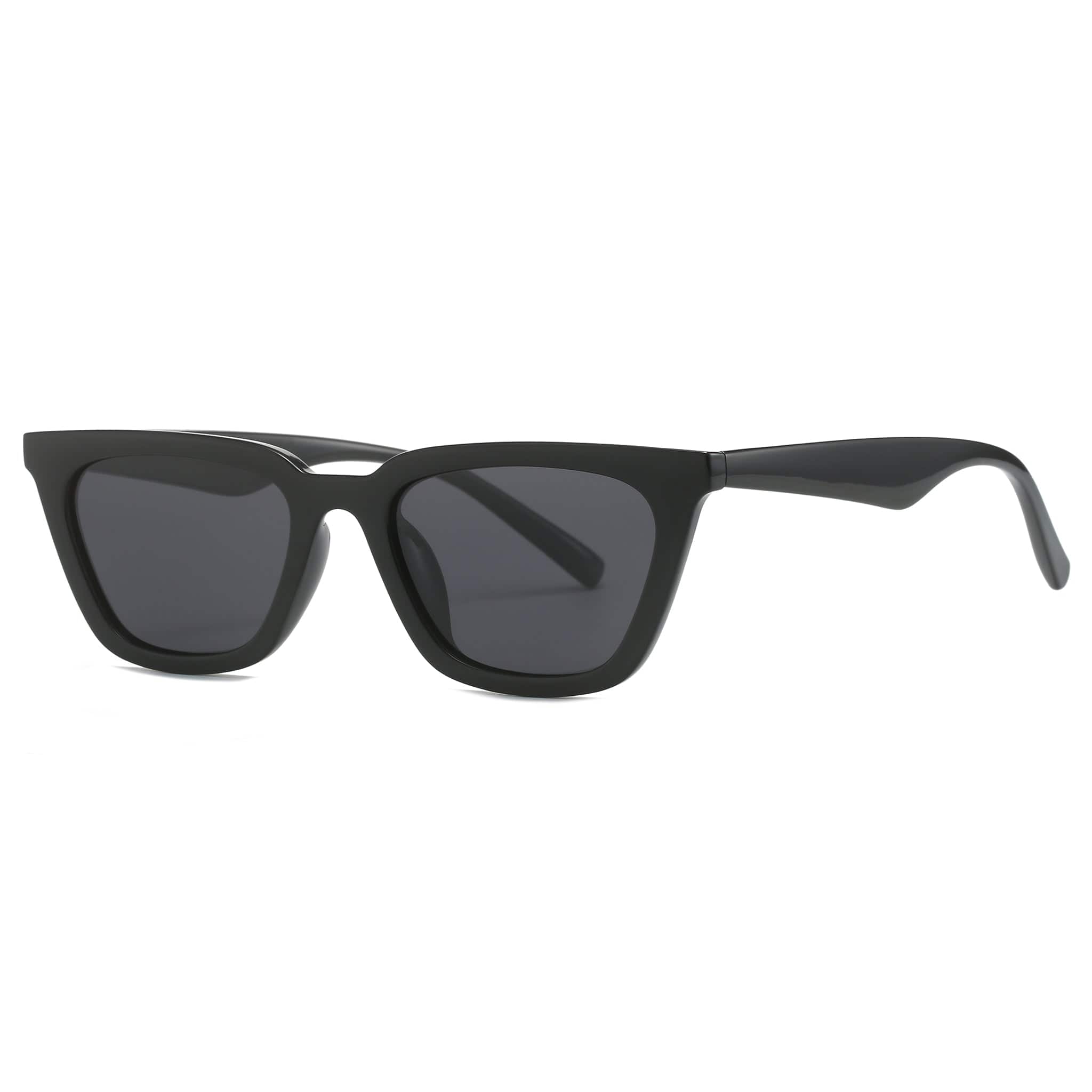 Vintage Black Retro Rectangular Frame Grey Lens Full Rim| 400% UV  Protection | Premium & Stylish Wrap Around Sunglasses for Men & Women (Small )